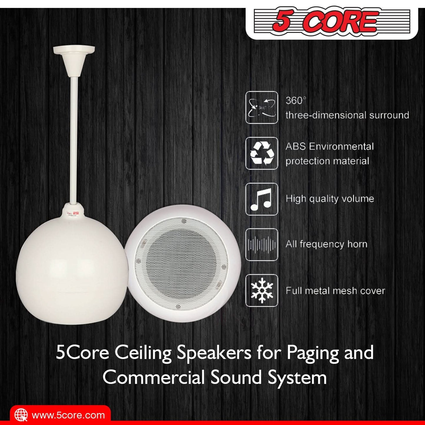 5Core Pendant Hanging Wall Speaker 15W Commercial Ceiling Mount Speakers 8 Ohm Office Home Restaurant